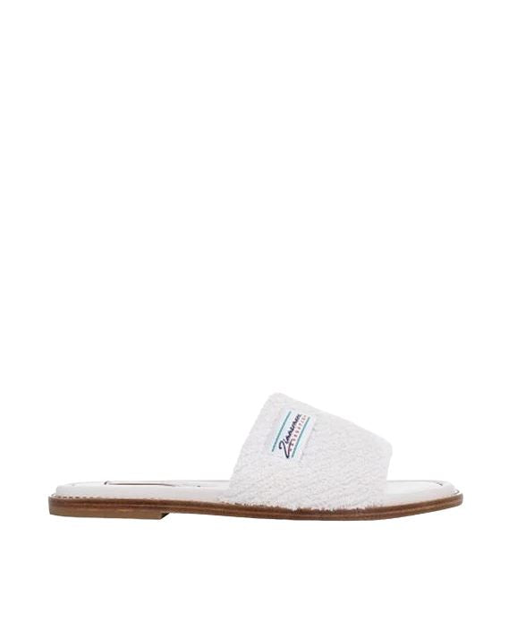 Zimmermann Chubby Terry Towel Slide | Leather Sole, White, Cushioned Sandals