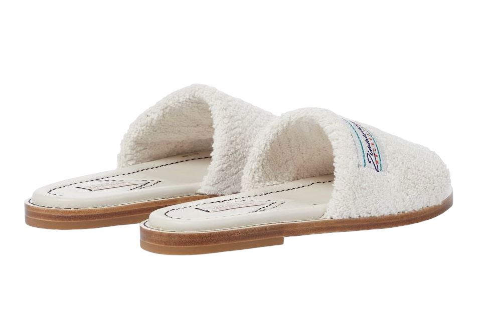 Zimmermann Chubby Terry Towel Slide | Leather Sole, White, Cushioned Sandals