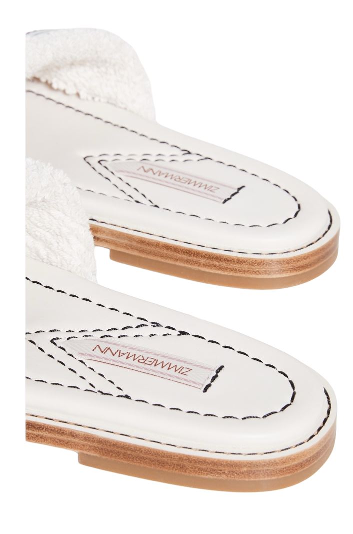 Zimmermann Chubby Terry Towel Slide | Leather Sole, White, Cushioned Sandals