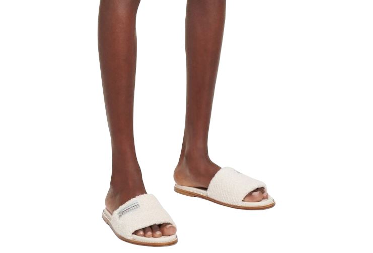 Zimmermann Chubby Terry Towel Slide | Leather Sole, White, Cushioned Sandals