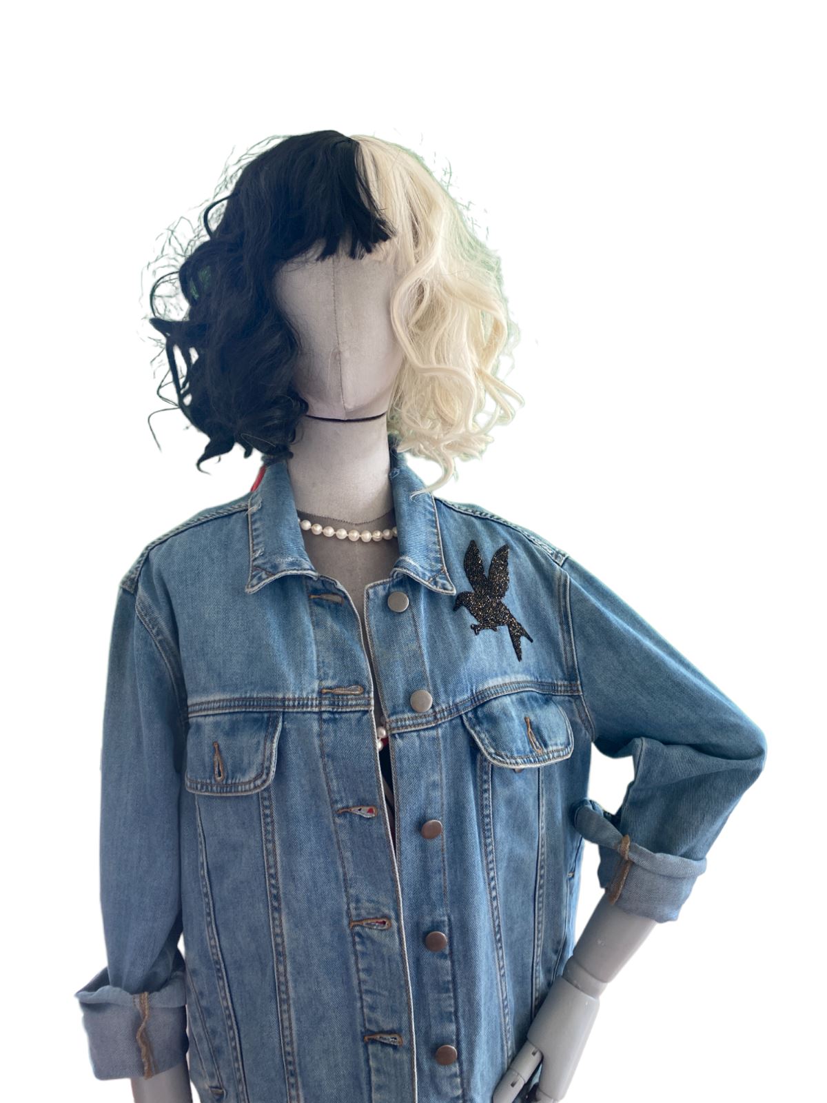 One Teaspoon Denim Jacket | Swarovski Crystal Rock Roll, Sz XS Oversize Distress