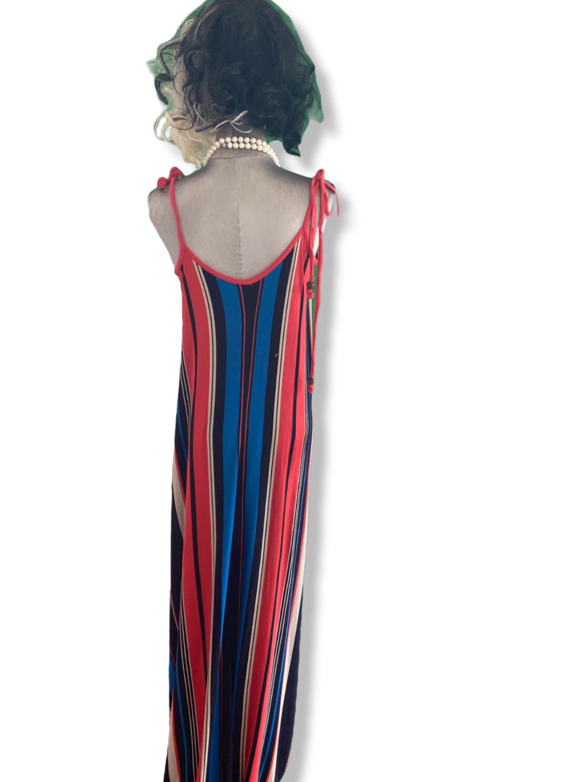 French Connection Maxi Dress | Flowing, Striped, Size 10, Viscose, Red / Blue