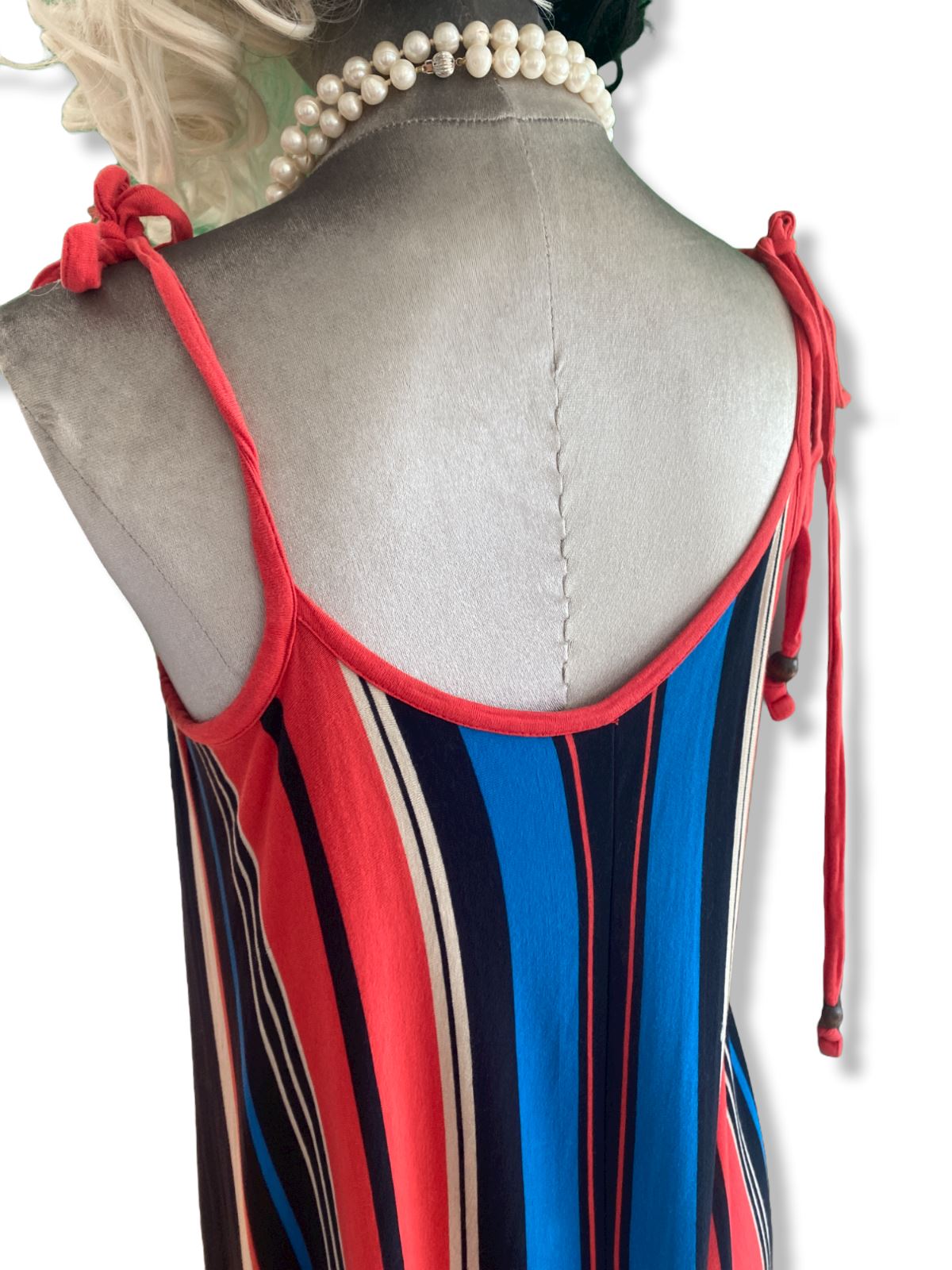 French Connection Maxi Dress | Flowing, Striped, Size 10, Viscose, Red / Blue