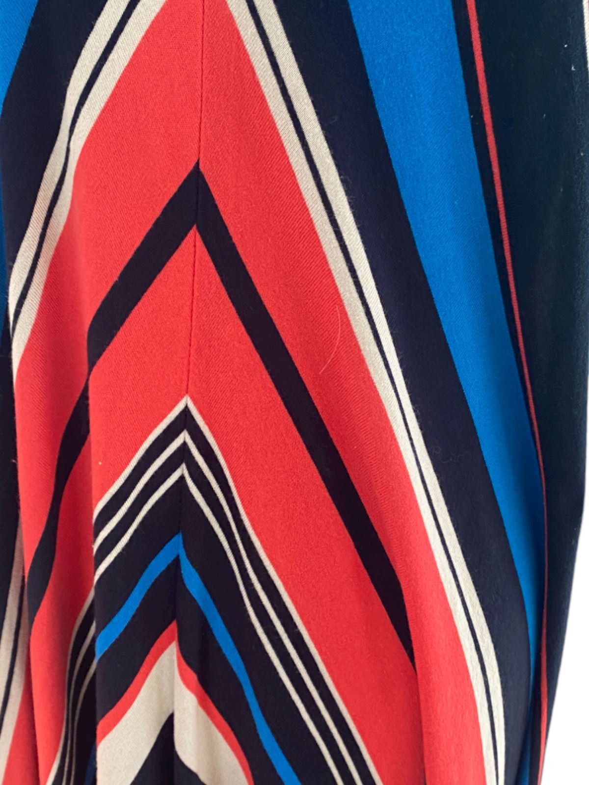 French Connection Maxi Dress | Flowing, Striped, Size 10, Viscose, Red / Blue