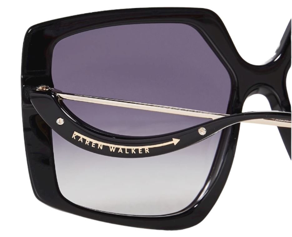 Karen Walker Celestial Sunglasses | Black Acetate, Oversize, UVA/UVB, Category 3