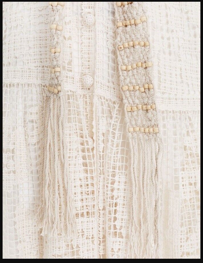 Zimmermann Estelle Crochet Long Dress | Beige, Shell Belt, Collar, Slip Included