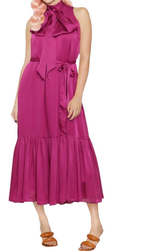 Zimmermann Tie Neck Billow Dress | Petunia/Hot Pink, 100% Silk, Picnic, Belted