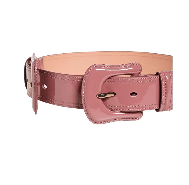 Zimmermann Double Buckle Belt | Patent Shiny Leather, Topstitching, Blush/Pink