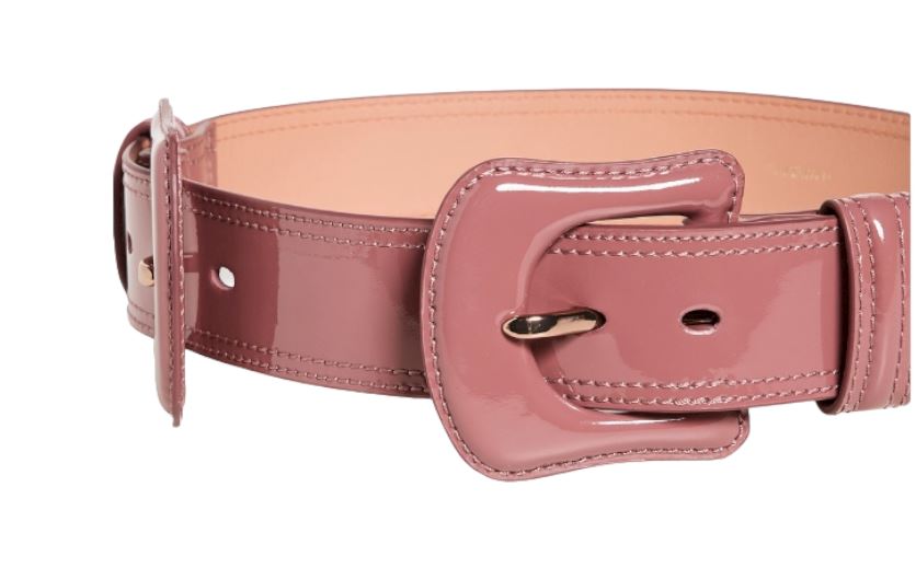 Zimmermann Double Buckle Belt | Patent Shiny Leather, Topstitching, Blush/Pink