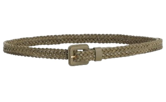 Zimmermann Narrow Woven Belt | Khaki / Olive, Adjustable Buckle, Skinny, Leather