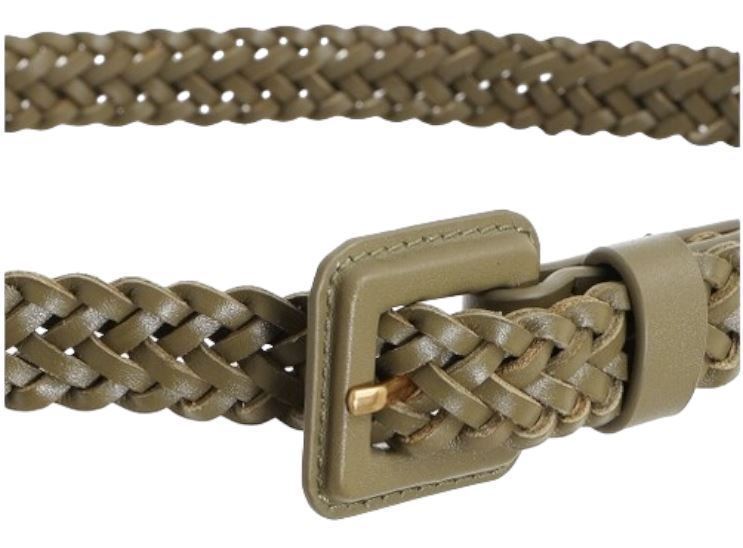 Zimmermann Narrow Woven Belt | Khaki / Olive, Adjustable Buckle, Skinny, Leather