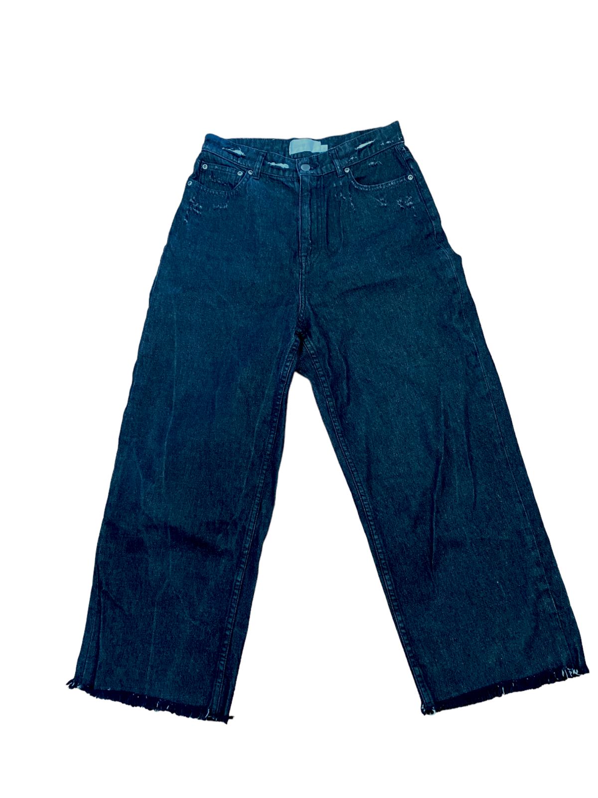 Zimmermann Black Denim Jeans | High Waisted, Wide Leg, Distressed, Cropped, Sz 1