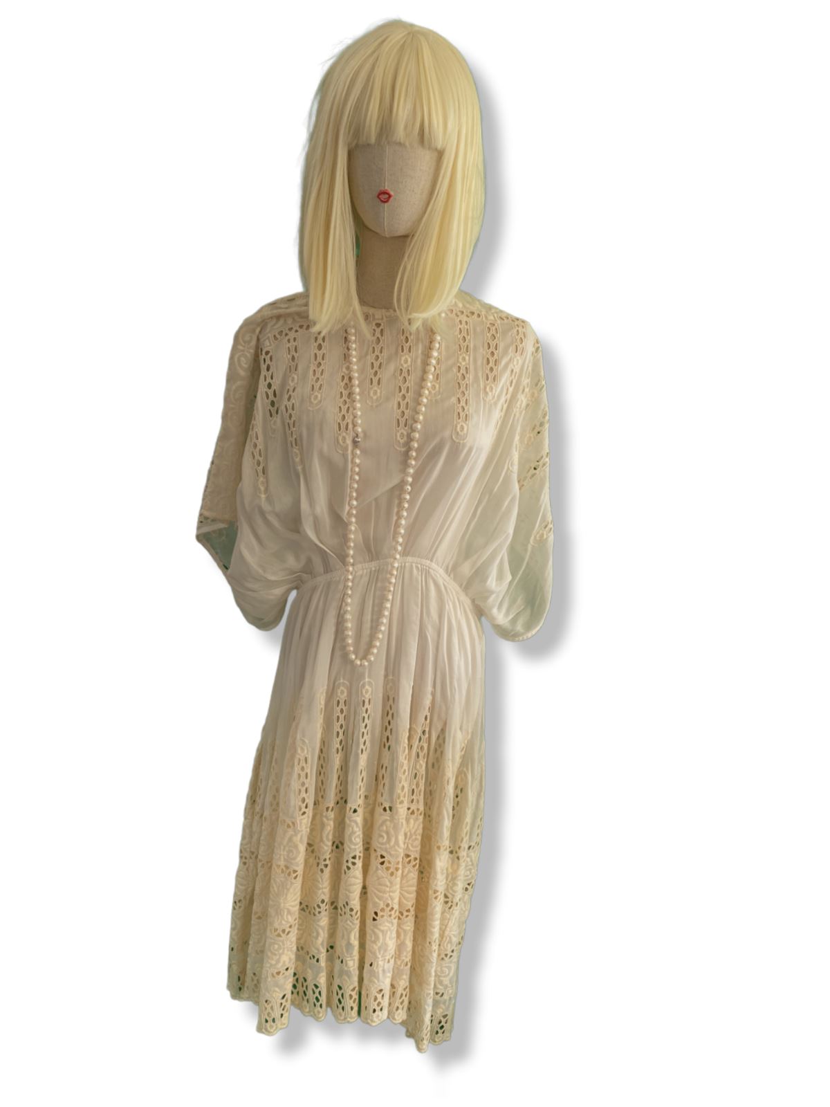 Zimmermann Eyelet Dress | Midi, Cream, Embroidery, Silk / Cotton, Kimono Size 1