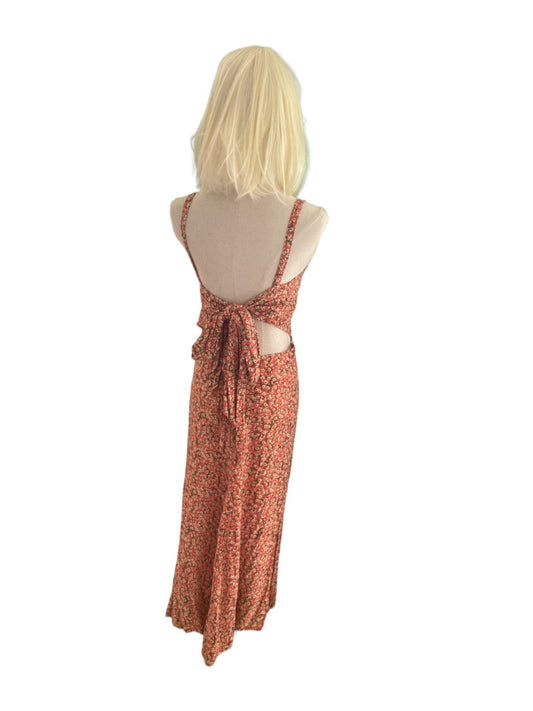 Faithful the Brand Peach Floral Dress | Open Back, Tie, Midi, Summer, Size 12 AU