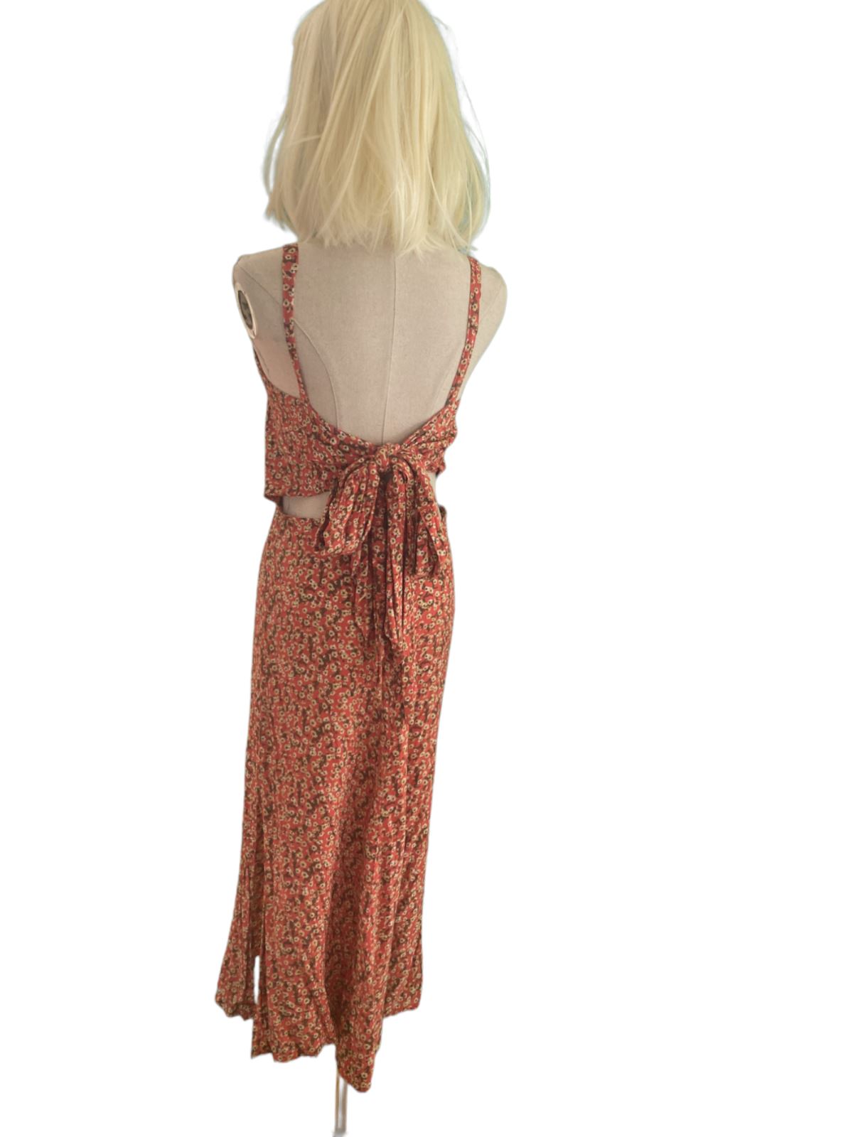 Faithful the Brand Peach Floral Dress | Open Back, Tie, Midi, Summer, Size 12 AU