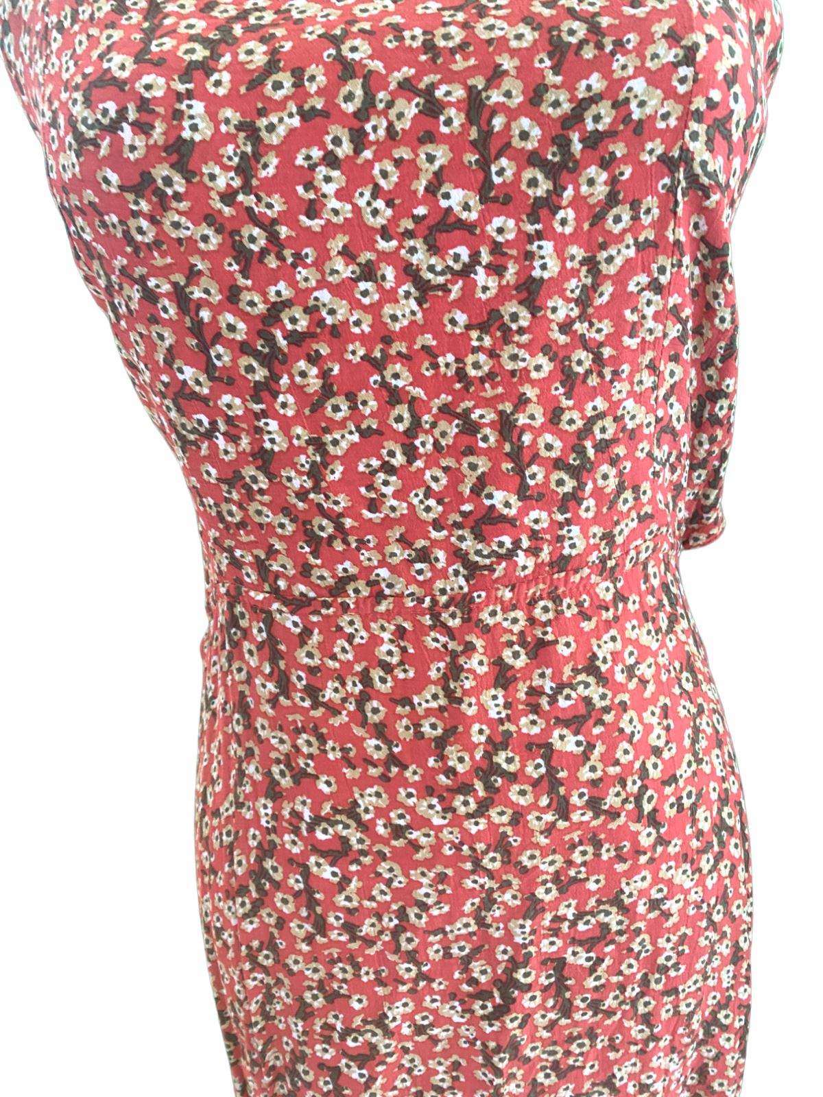 Faithful the Brand Peach Floral Dress | Open Back, Tie, Midi, Summer, Size 12 AU