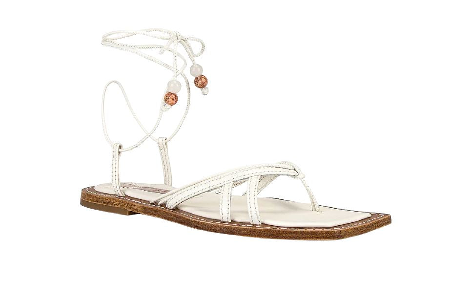 Zimmermann Skinny Strap Tie Flat Sandal | Thong, Off-White, Leather, Ankle Strap