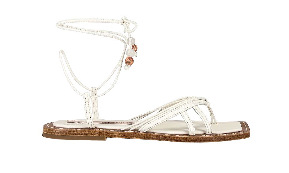 Zimmermann Skinny Strap Tie Flat Sandal | Thong, Off-White, Leather, Ankle Strap