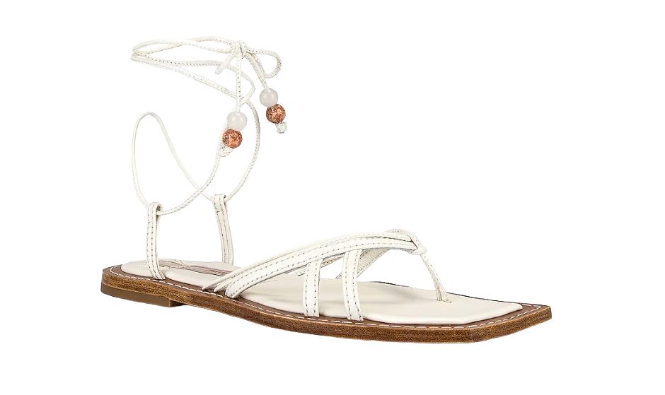 Zimmermann Skinny Strap Tie Flat Sandal | Thong, Off-White, Leather, Ankle Strap