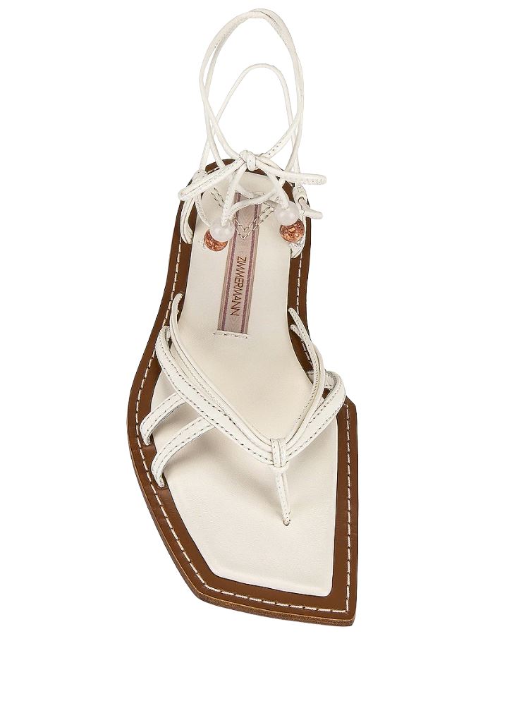 Zimmermann Skinny Strap Tie Flat Sandal | Thong, Off-White, Leather, Ankle Strap