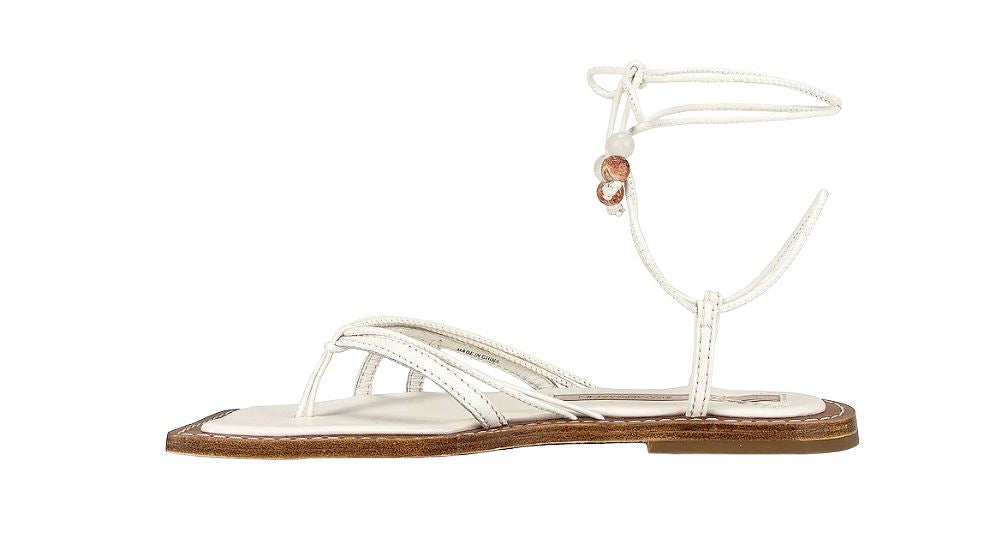 Zimmermann Skinny Strap Tie Flat Sandal | Thong, Off-White, Leather, Ankle Strap