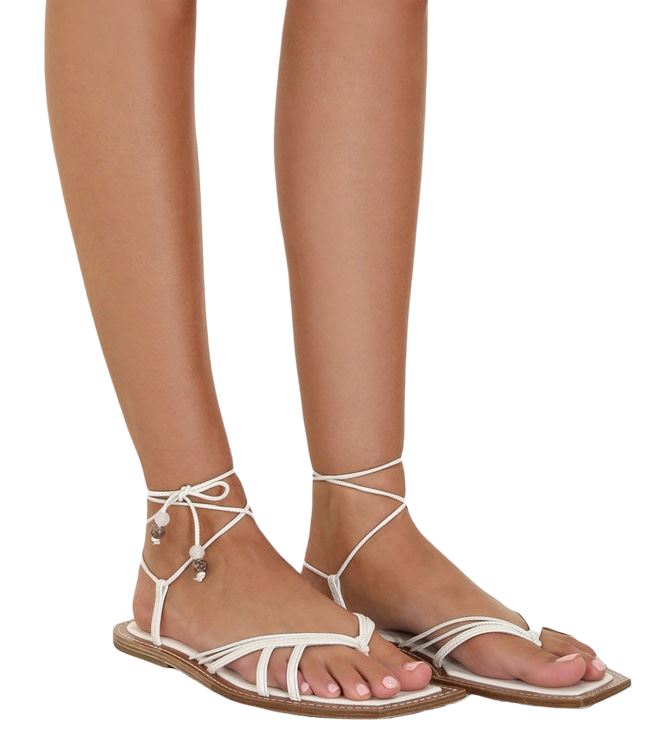 Zimmermann Skinny Strap Tie Flat Sandal | Thong, Off-White, Leather, Ankle Strap