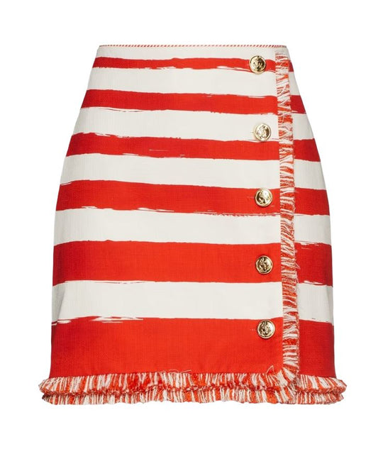 Zimmermann Postcard Skirt | Cotton, Red/ White Stripe, Mini, High Waist, Buttons