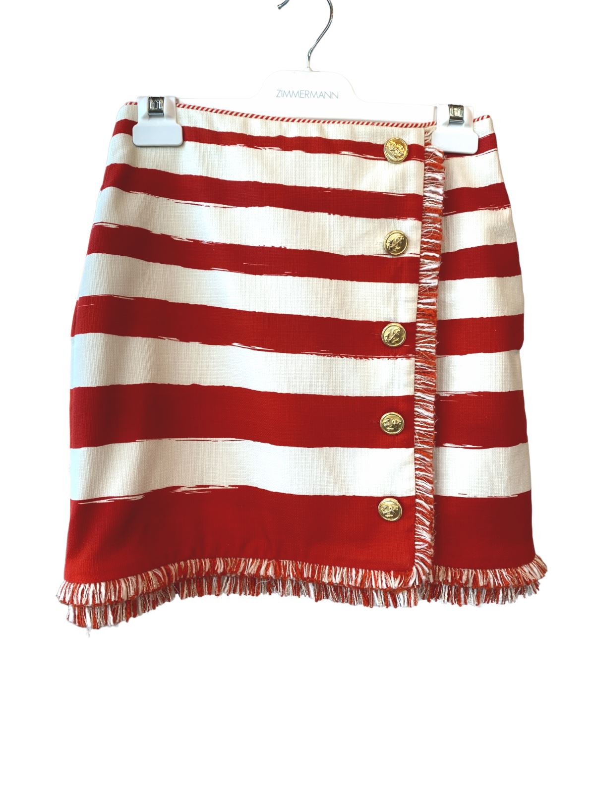 Zimmermann Postcard Skirt | Cotton, Red/ White Stripe, Mini, High Waist, Buttons