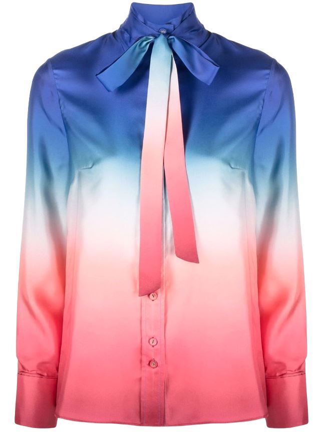 Zimmermann Postcard Blouse | Ombre Dawn, Red, Blue, White, Pussy Bow, Silk, Cuff