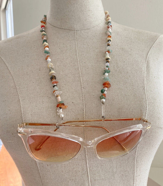 NAKED PEAR Semi Precious Stone Sunglasses / Glasses Chain, Holder, Rose Quartz