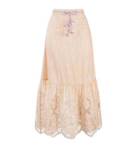 Zimmermann Brighton Scallop Frill Skirt | Taupe/Beige,  Rope Belt, High Waisted