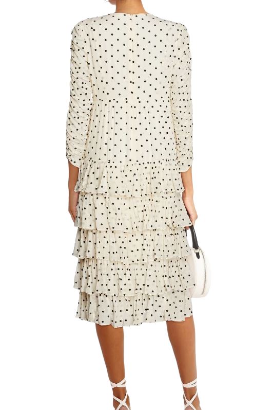 Zimmermann Concert Drawn Midi Dress | White/Black Dots, , Embroidered, Ruched