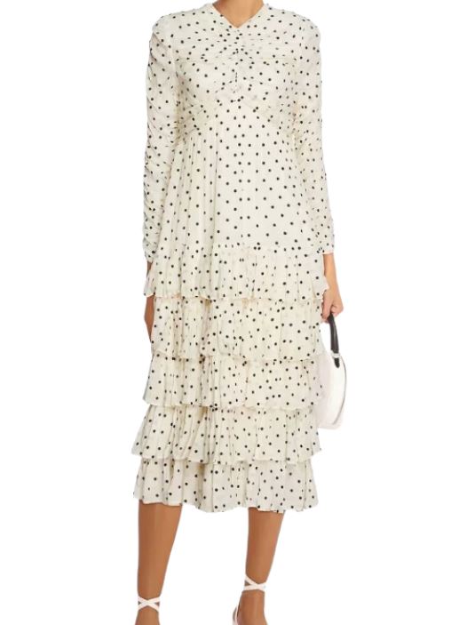 Zimmermann Concert Drawn Midi Dress | White/Black Dots, , Embroidered, Ruched
