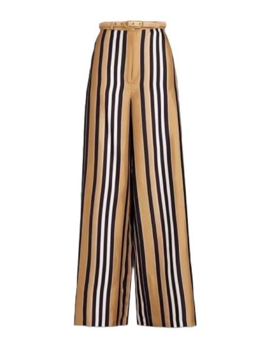 Zimmermann Botanica Twill Stripe Trouser | High Rise, Belt, Silk, Black, White
