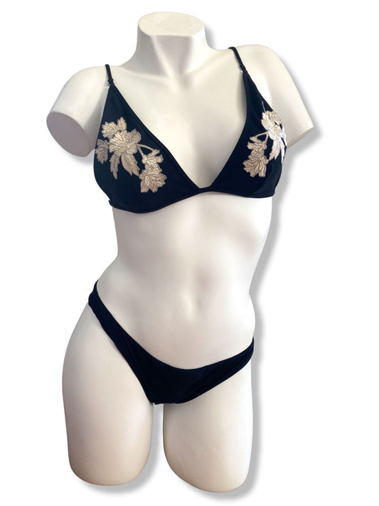 Zimmermann Divinity Bonded Motif Bikini Set |BLack Flower Applique Triangle Top