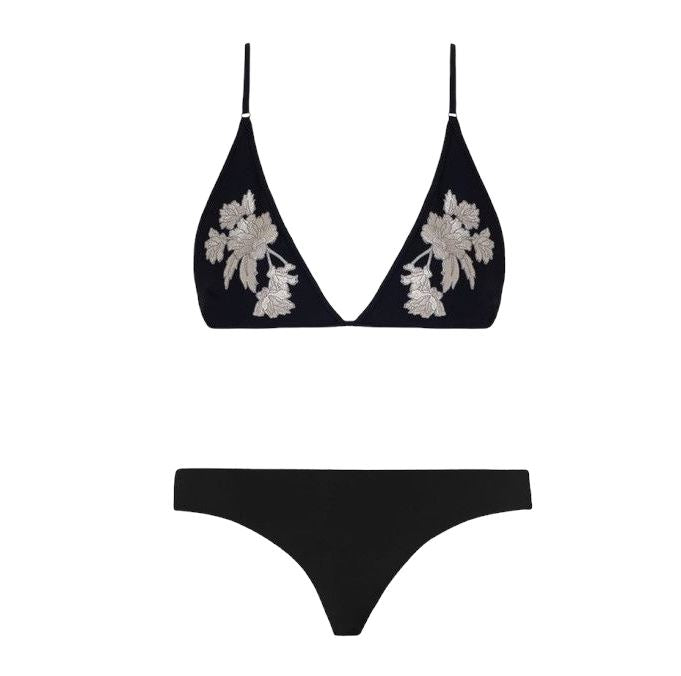 Zimmermann Divinity Bonded Motif Bikini Set |BLack Flower Applique Triangle Top