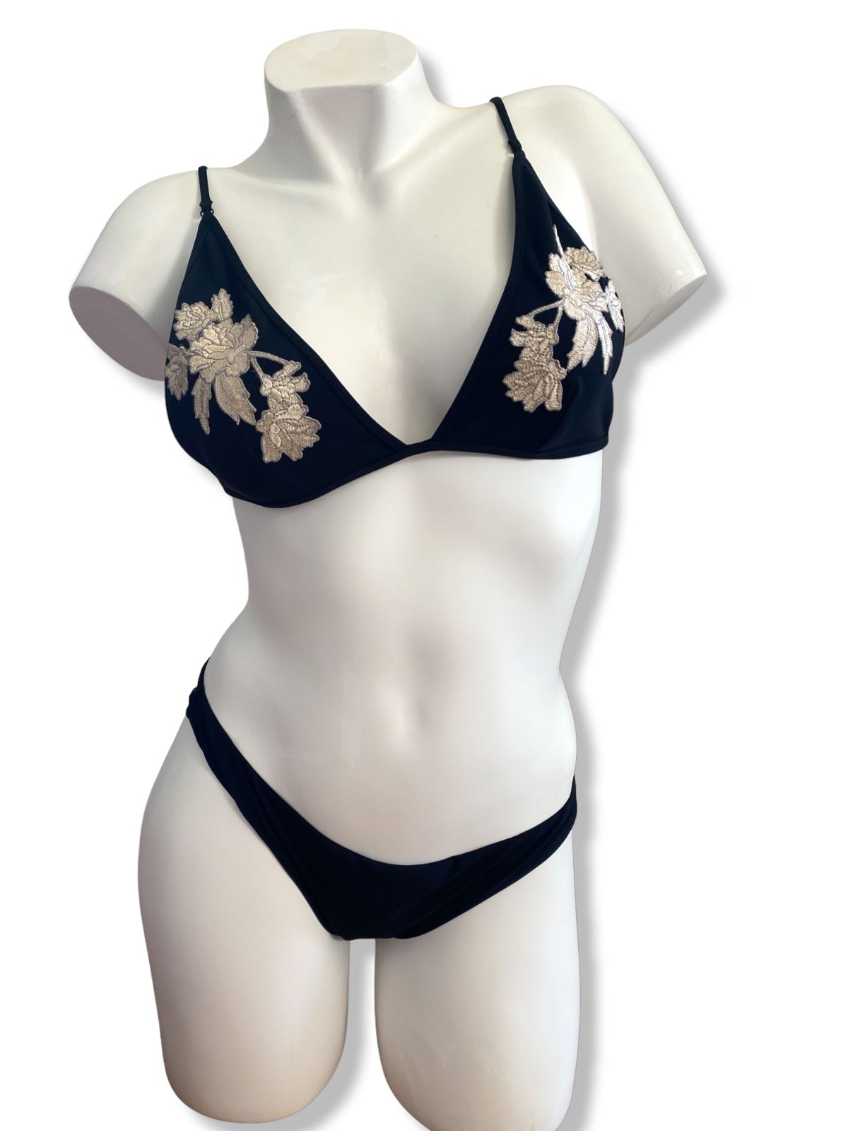 Zimmermann Divinity Bonded Motif Bikini Set |BLack Flower Applique Triangle Top