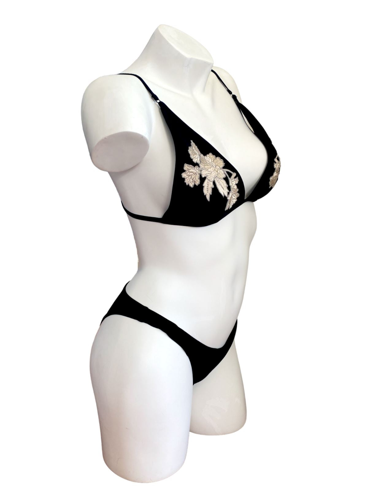 Zimmermann Divinity Bonded Motif Bikini Set |BLack Flower Applique Triangle Top
