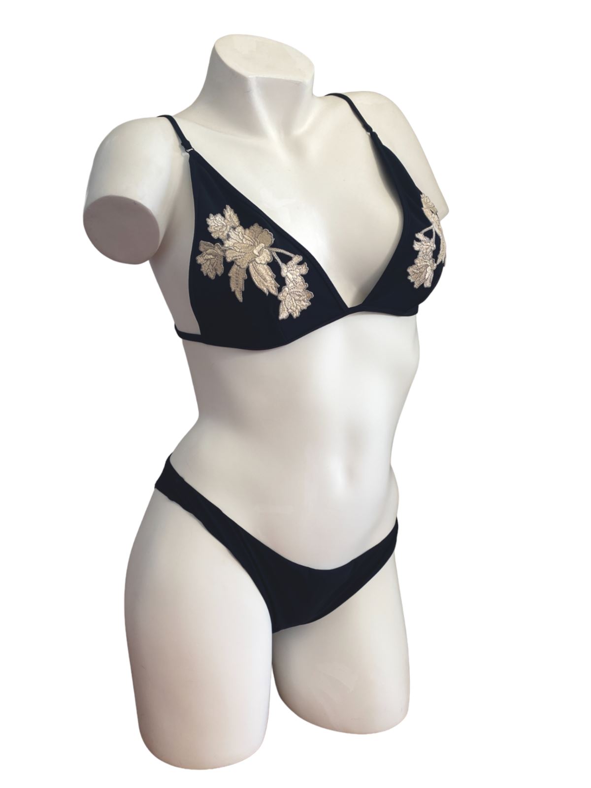 Zimmermann Divinity Bonded Motif Bikini Set |BLack Flower Applique Triangle Top