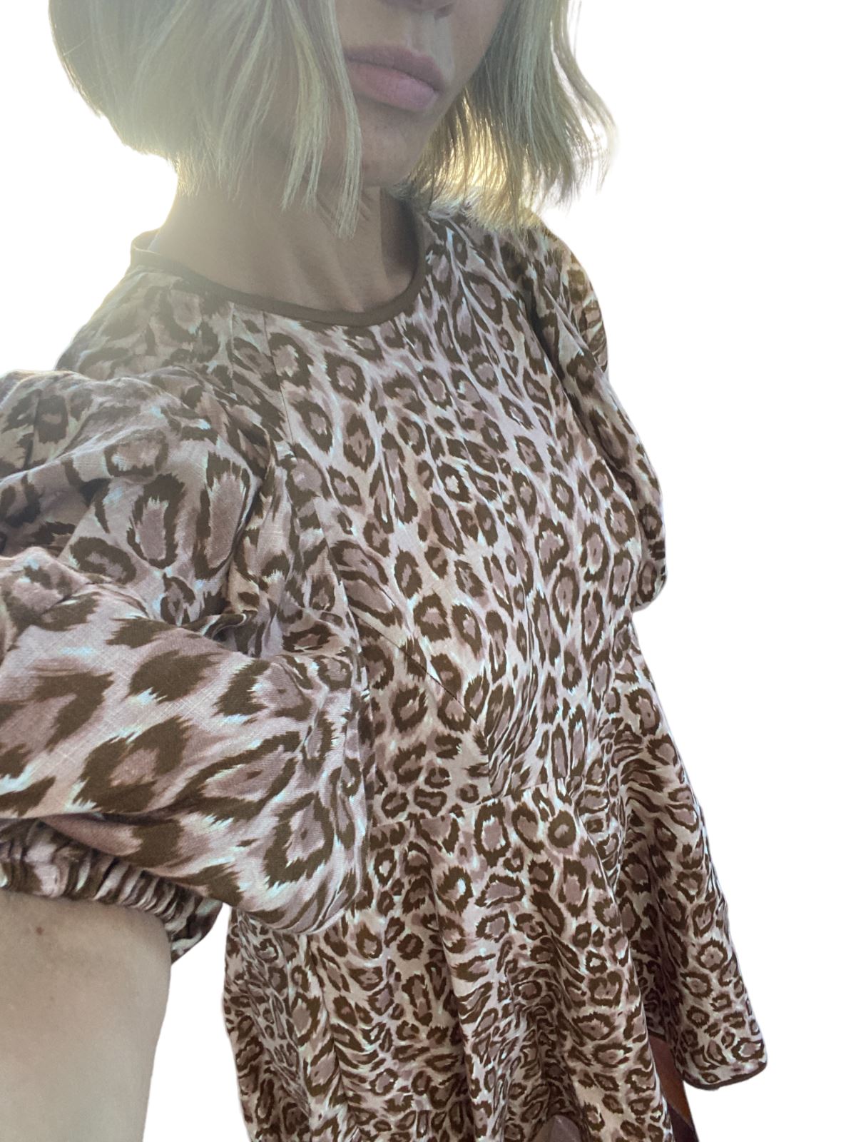 Zimmermann Concert Day Mini Dress | Pink Leopard Print, Puff Sleeves, Linen