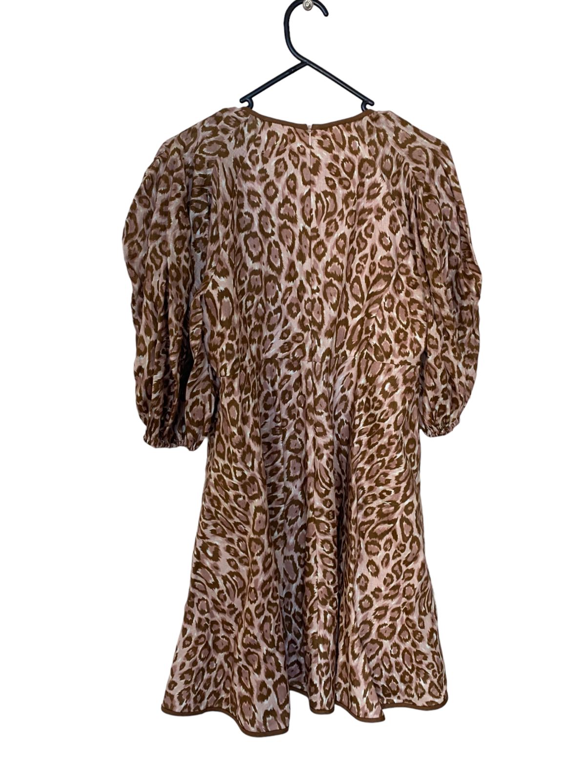 Zimmermann Concert Day Mini Dress | Pink Leopard Print, Puff Sleeves, Linen