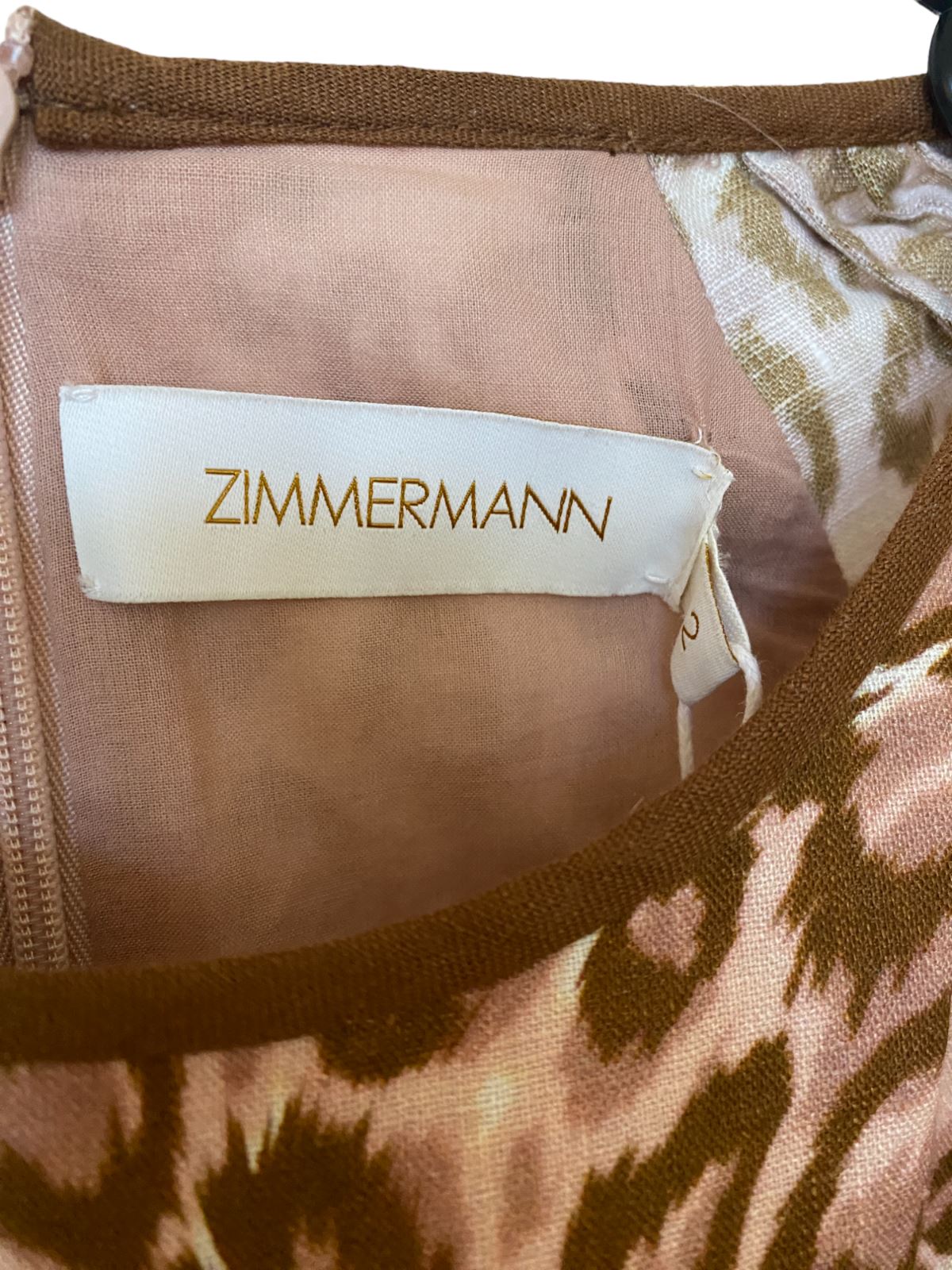 Zimmermann Concert Day Mini Dress | Pink Leopard Print, Puff Sleeves, Linen