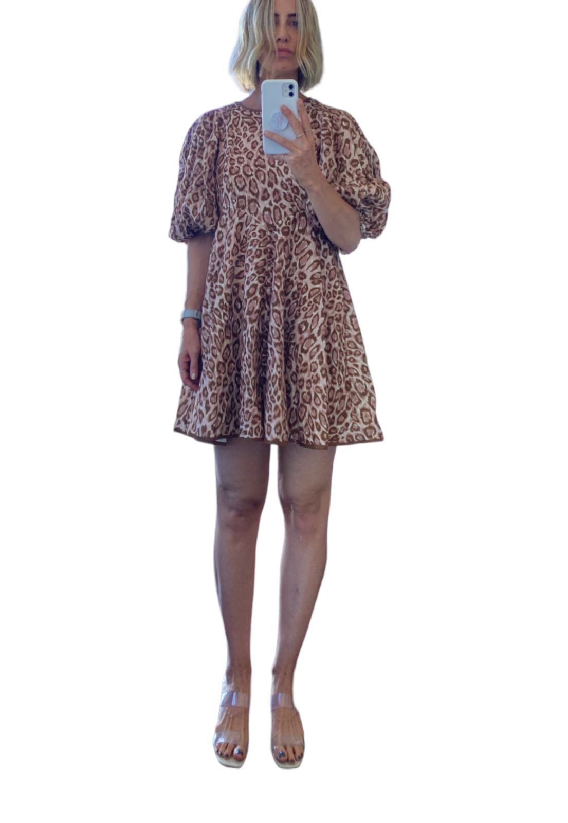 Zimmermann Concert Day Mini Dress | Pink Leopard Print, Puff Sleeves, Linen