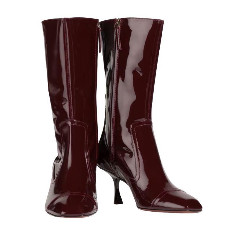 Zimmermann Patent Ankle Boots | Burgundy / Italian Made, Square Toe, Kitten Heel