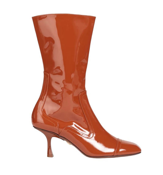 Zimmermann Patent Ankle Boots | Russet / Tan/ Italian Made, Square Toe, Kitten