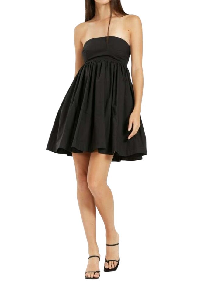 Steele Robbie Mini Dress |Baby Doll, Sz Med, Black, 100% Crisp Cotton, Strapless