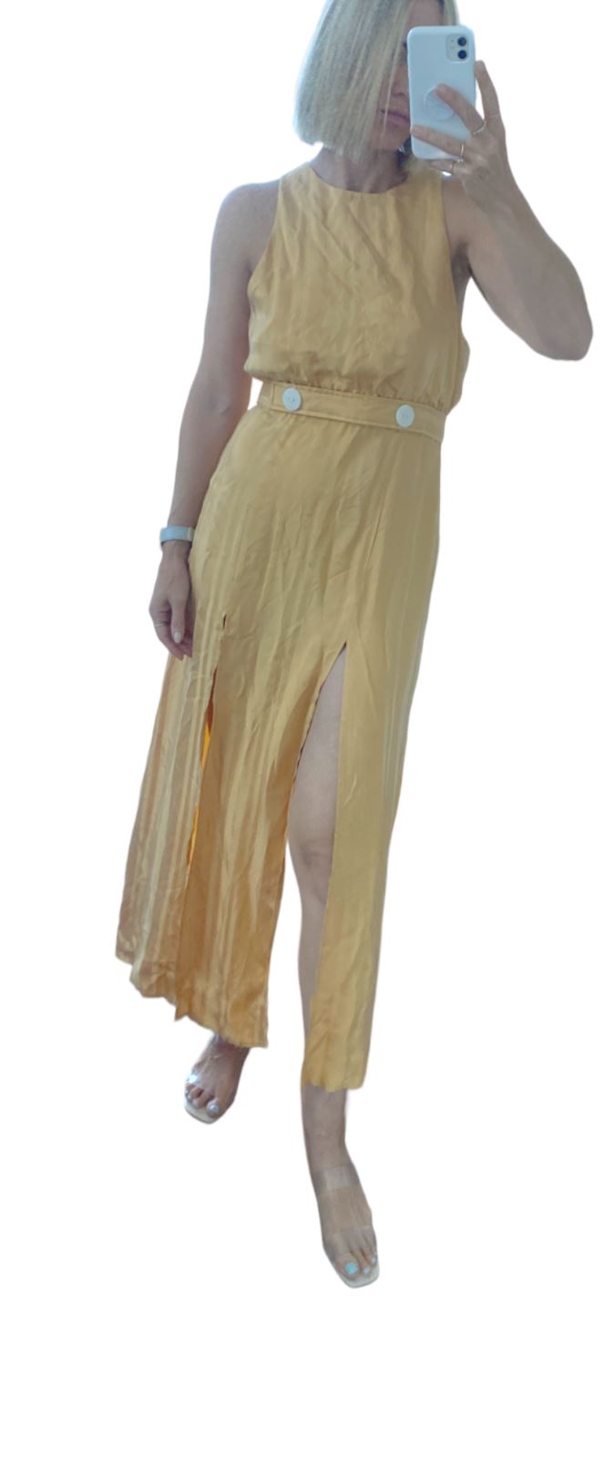 Shona Joy Sho Daisy Split Skirt Midi Dress | Saffron/Mustard, Keyhole