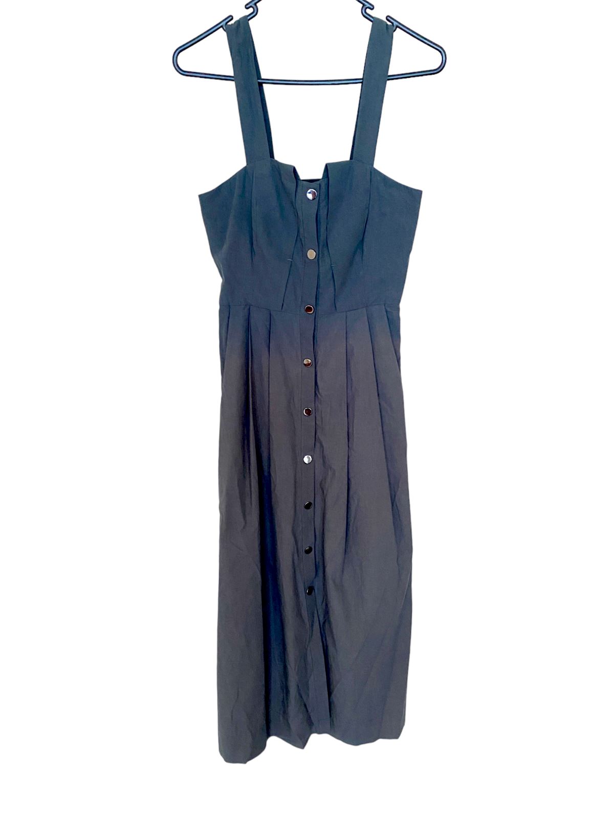 Cue Midi Dress | Snap Buttons Front, Size 6, 100% cotton, Dark Grey / Gunmetal