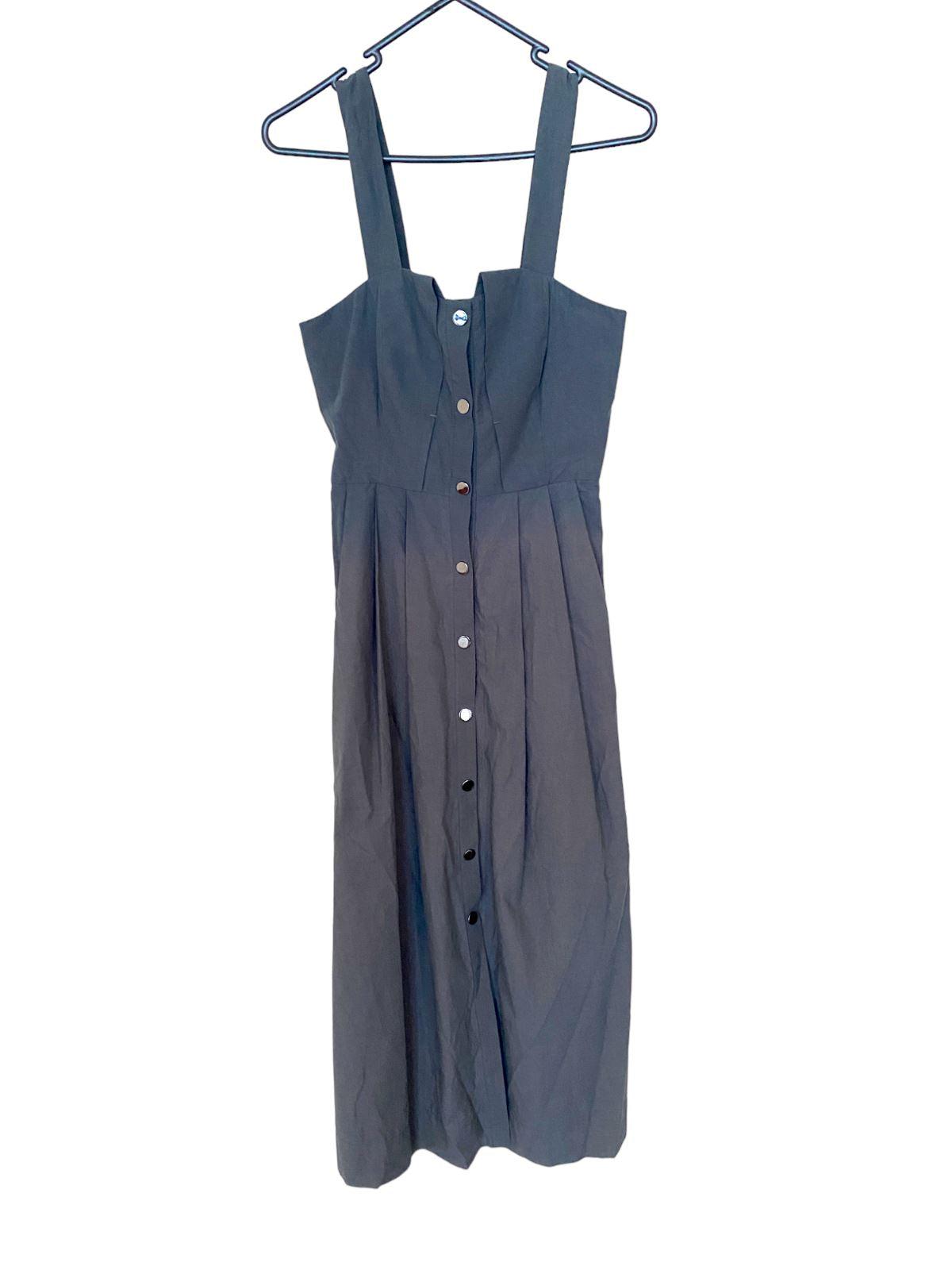 Cue Midi Dress | Snap Buttons Front, Size 6, 100% cotton, Dark Grey / Gunmetal