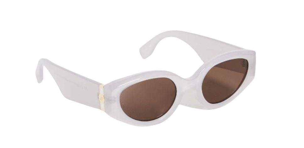 Le Specs Gymplastics Sunglasses | Semi Sheer White, Recycled, Sustainable, Oval